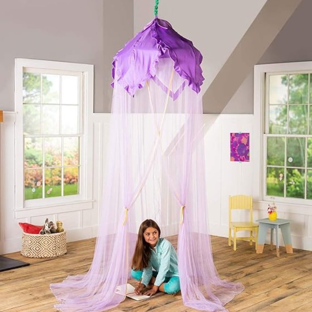 HearthSong 7′ Hanging Flower Canopy Tent – Play Nook, Two-tone Violet/Purple